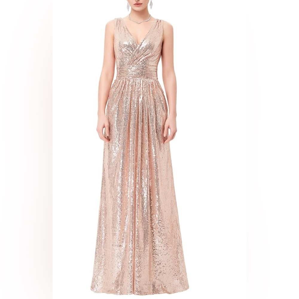 Kate Kasin | Rose gold sequin sleeveless Maxi dress special occasion, size 10